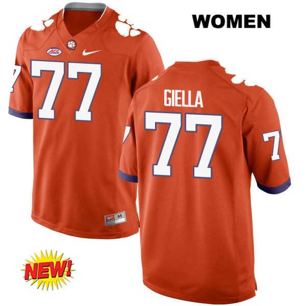 Women's Clemson Tigers #77 Zach Giella Stitched Orange New Style Authentic Nike NCAA College Football Jersey GKT3246FL
